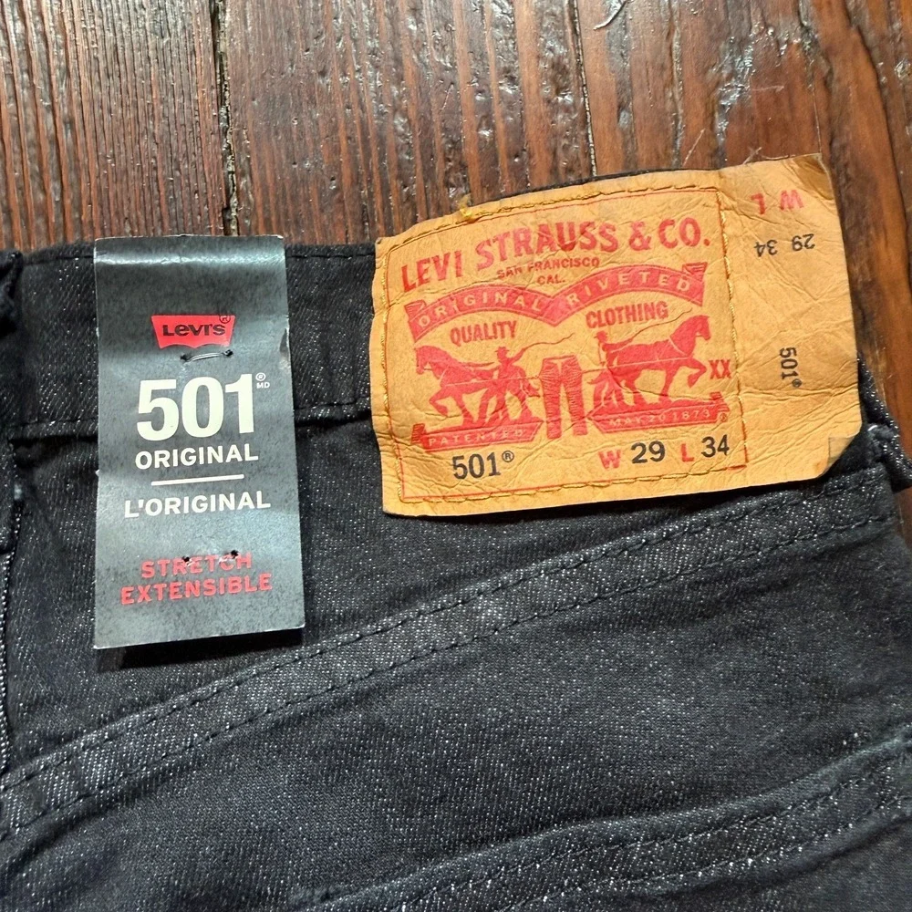 Levis 501 Jeans Mens 29x34 Black‎ Stretch Straight Leg Button Fly NWT